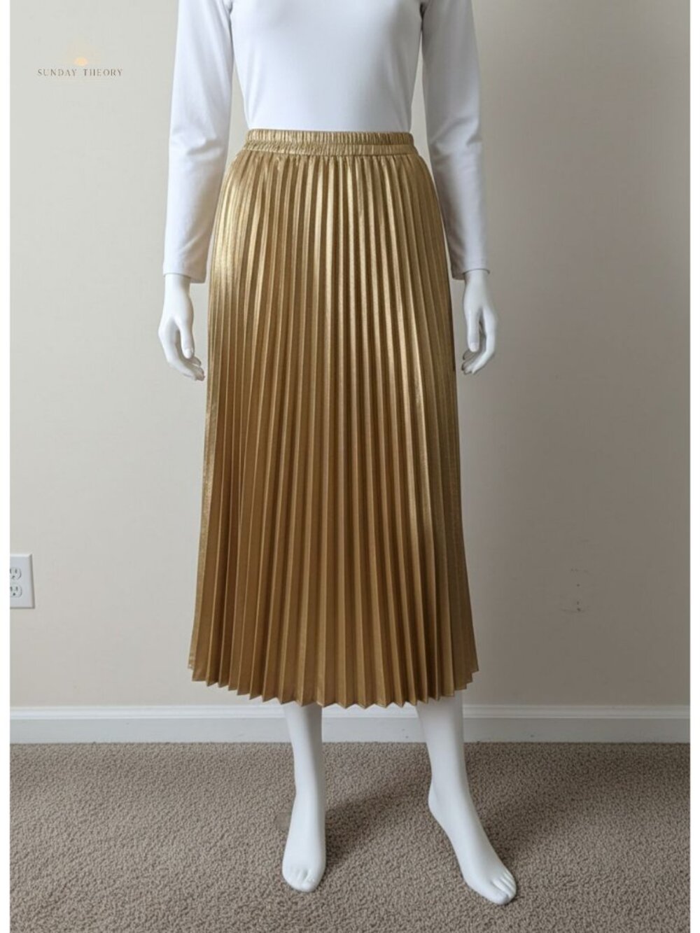 Allegra K Pleated Midi Skirt - High Waisted A-Line Metallic Party Skirt